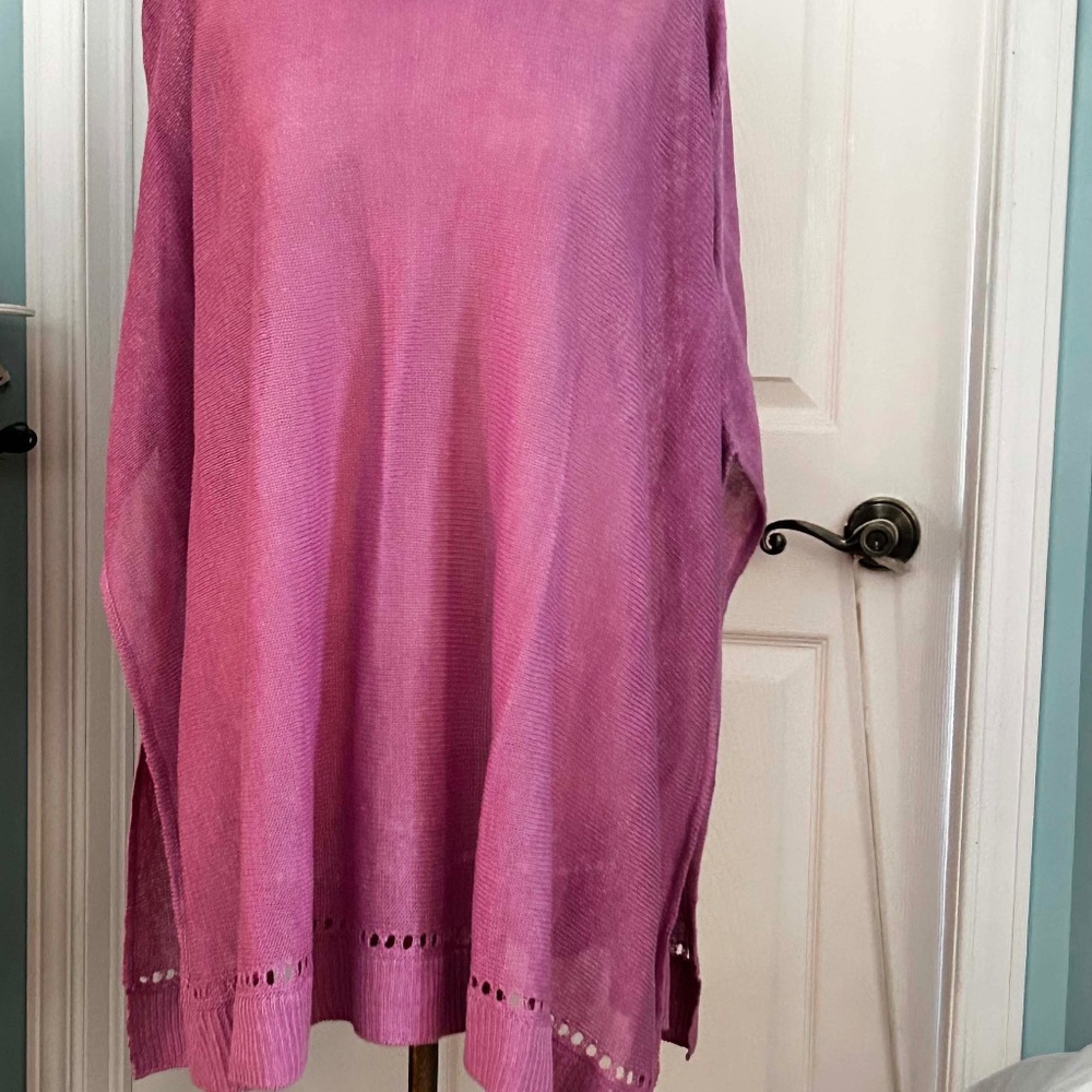 PONCHO, 100% LINEN, DUSTY LILAC, SZ WOMEN ONE SIZE, CUTOUT ACCENTS, PULL OVER,
